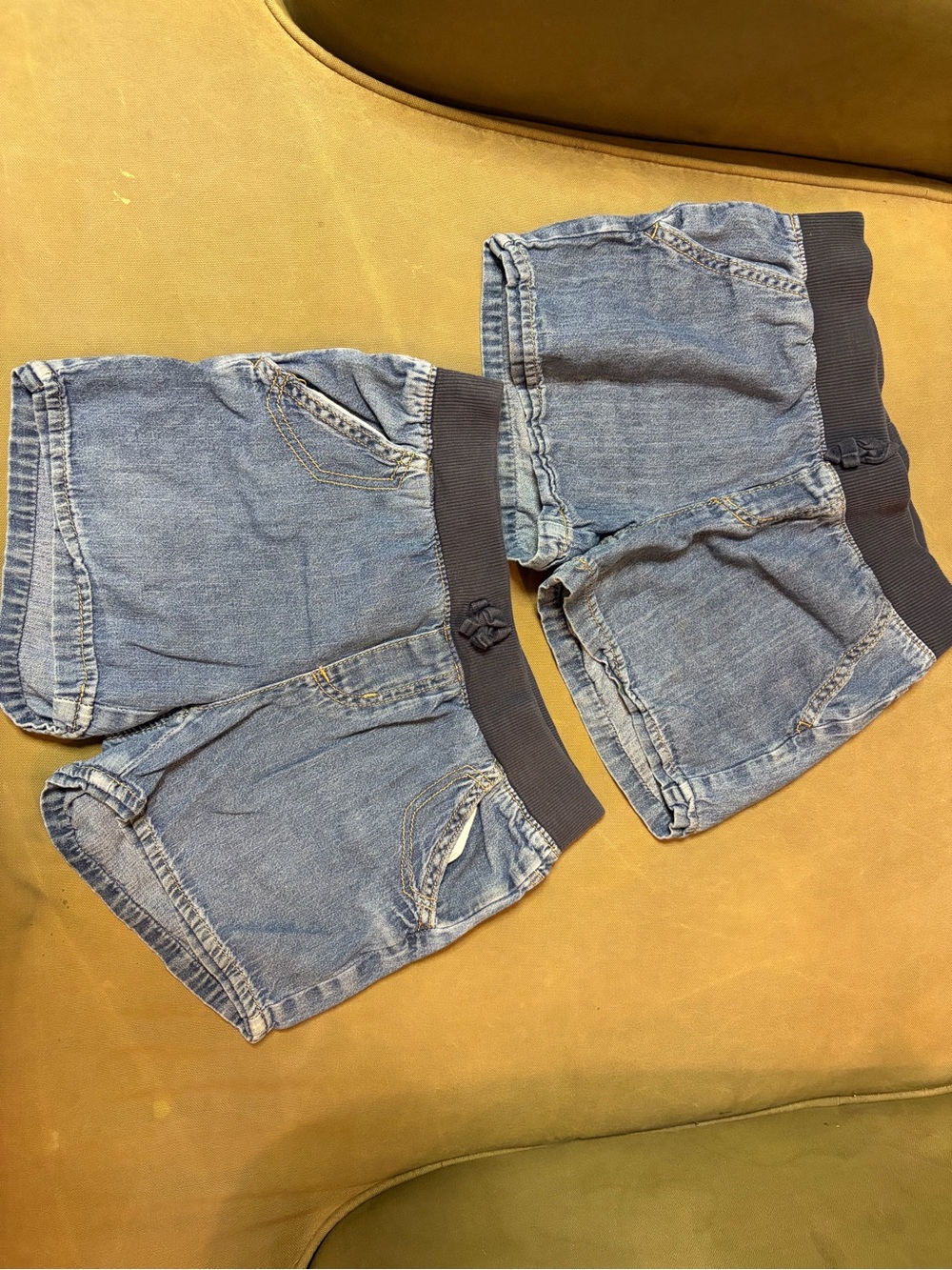 The Children's Place Light Blue Denim Shorts with Navy Waistband